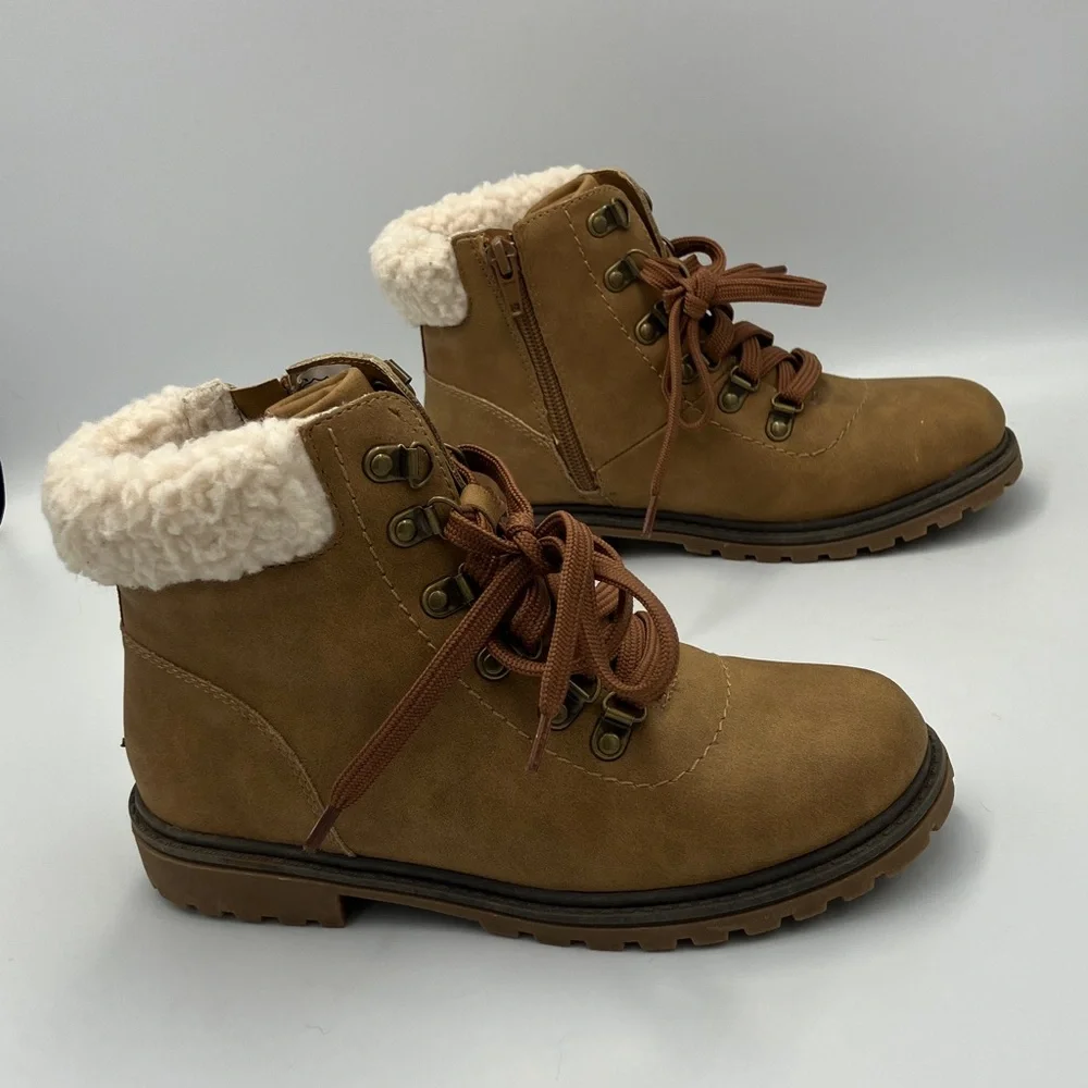 Walkx Kids Sherlong Lined Lace-Up Ankle Boots - Tan/ Medium Brown 34 EU / 2.5
